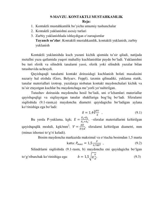 . KONTAKTLI MUSTAHKAMLIK