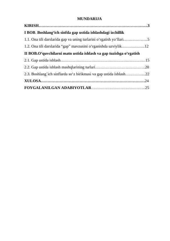 Boshlang‘ich sinfda gap ustida ishlash