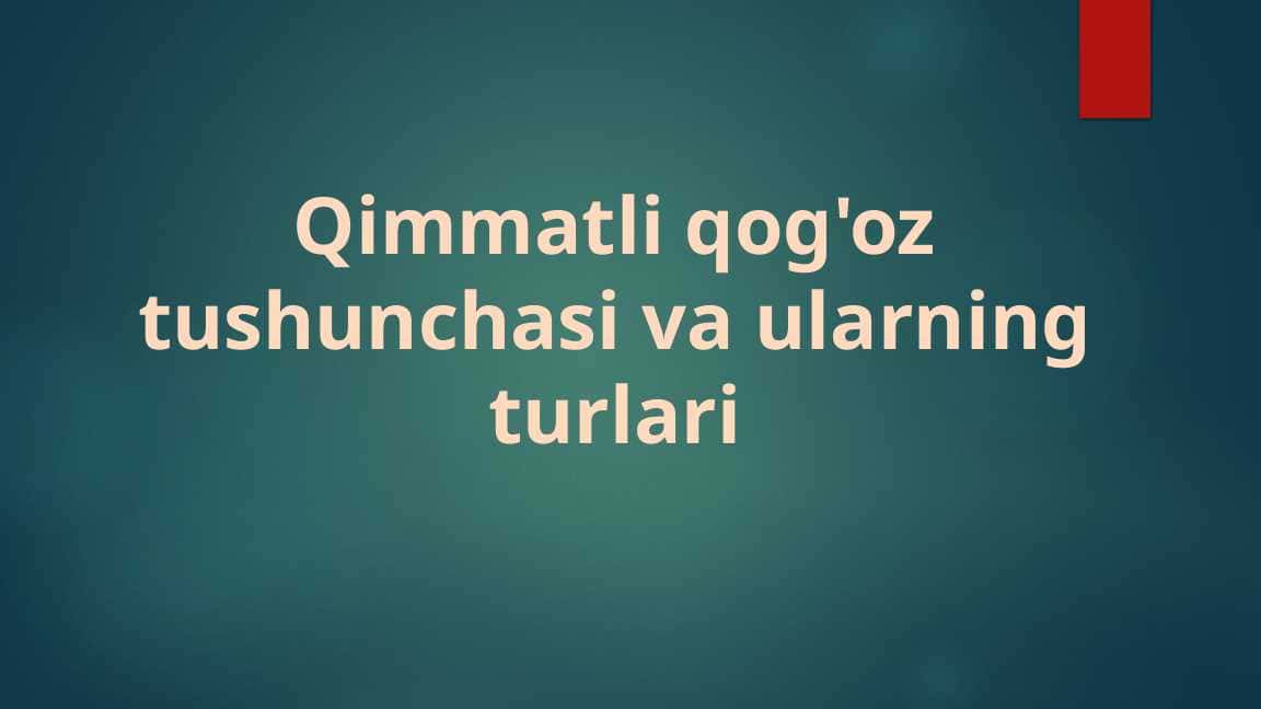 Bank ish fanidan slayd.Qimmatli qog'oz tushunchasi va ularning turlari