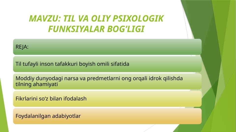 TIL VA OLIY PSIXOLOGIK FUNKSIYALAR BOG’LIGI
