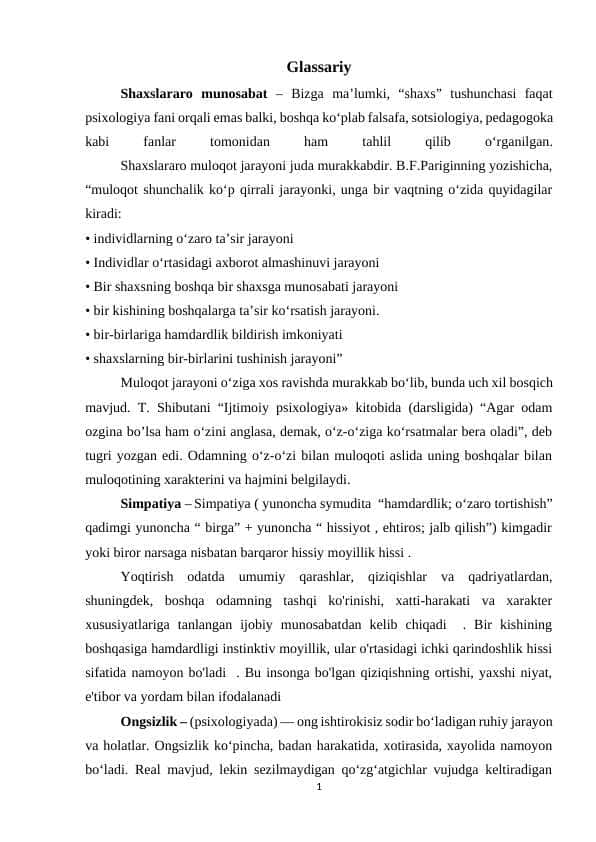 Psixologiya Glassariy