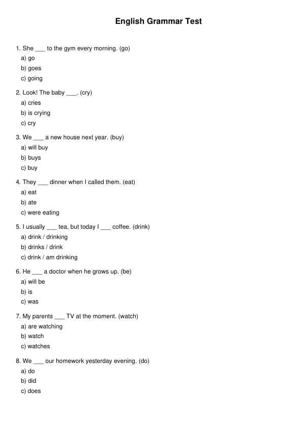 English. Grammar test