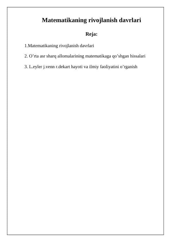 Matematikaning rivojlanish davrlari