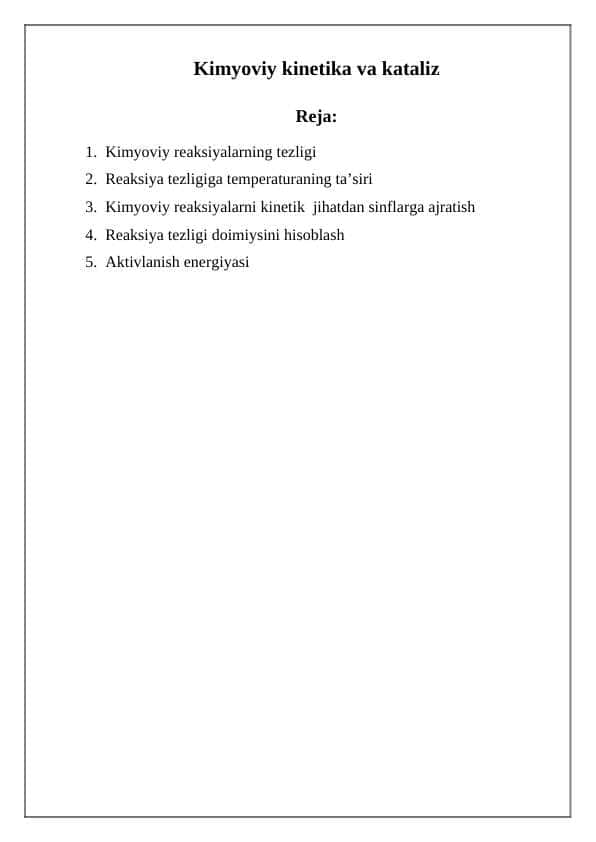 Kimyoviy kinetika va kataliz