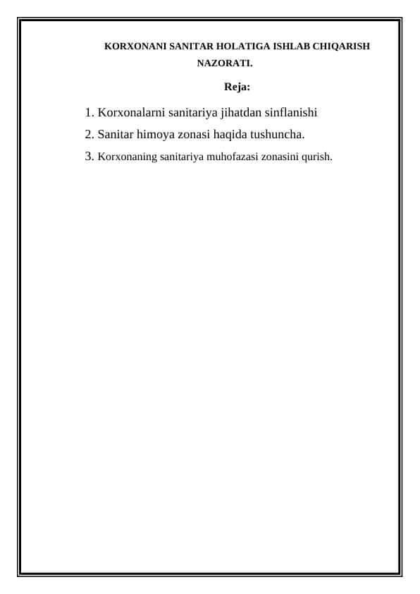 KORXONANI SANITAR HOLATIGA ISHLAB CHIQARISH NAZORATI.