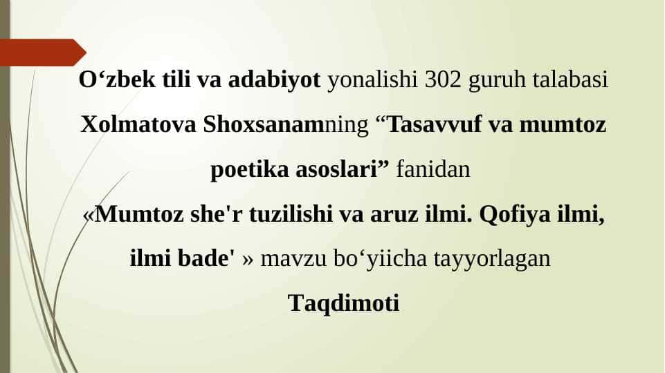Mumtoz she'r tuzilishi va aruz ilmi. Qofiya ilmi, ilmi bade’