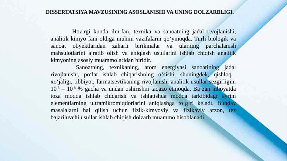 SURXONDARYO VILOYATI YER USTI SUVLARI TARKIBIDAGI QO‘RG‘OSHIN (II) VA NIKEL (II) IONLARINI VOLTAMPERMETRIK ANIQLASH