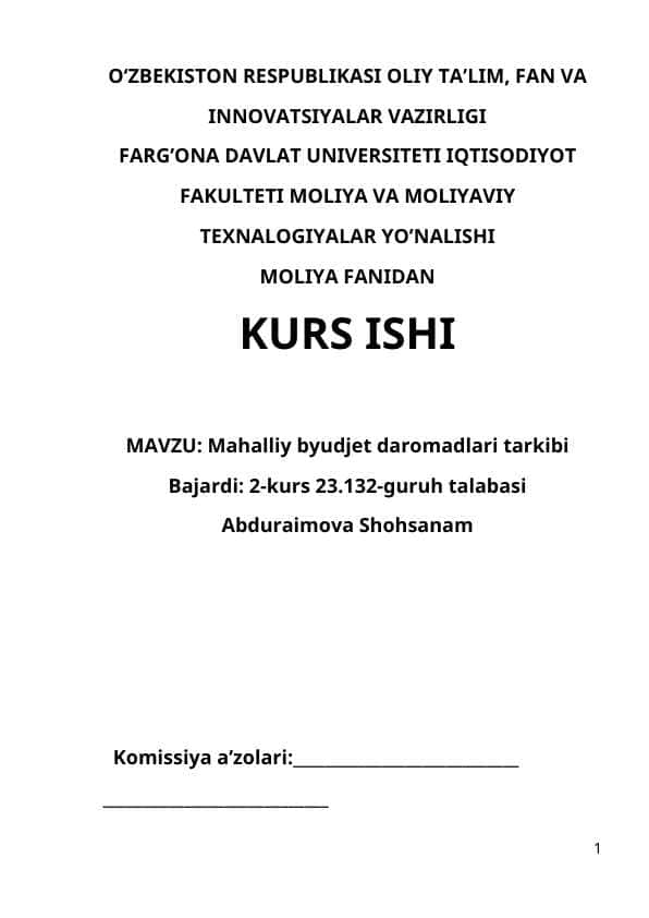 Mahalliy byudjet daromadlari tarkibi