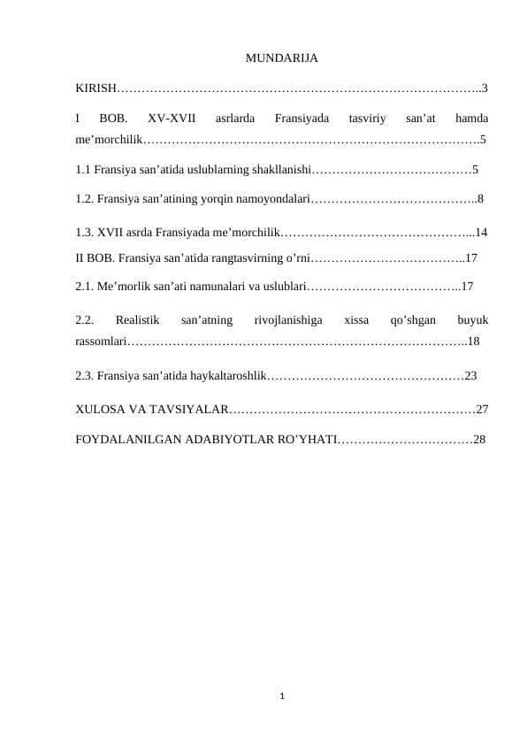 XV-XVII asrlarda Fransiya san’ati