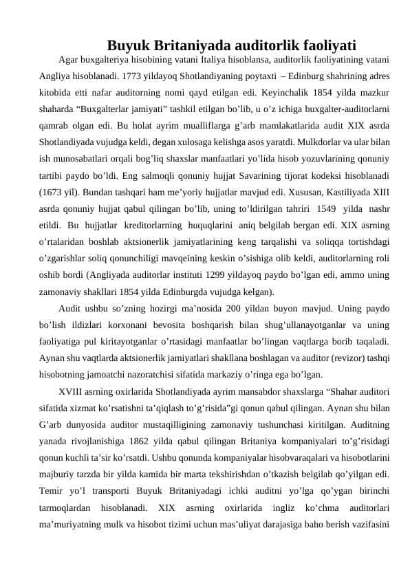 Buyuk Britaniyada auditorlik faoliyati