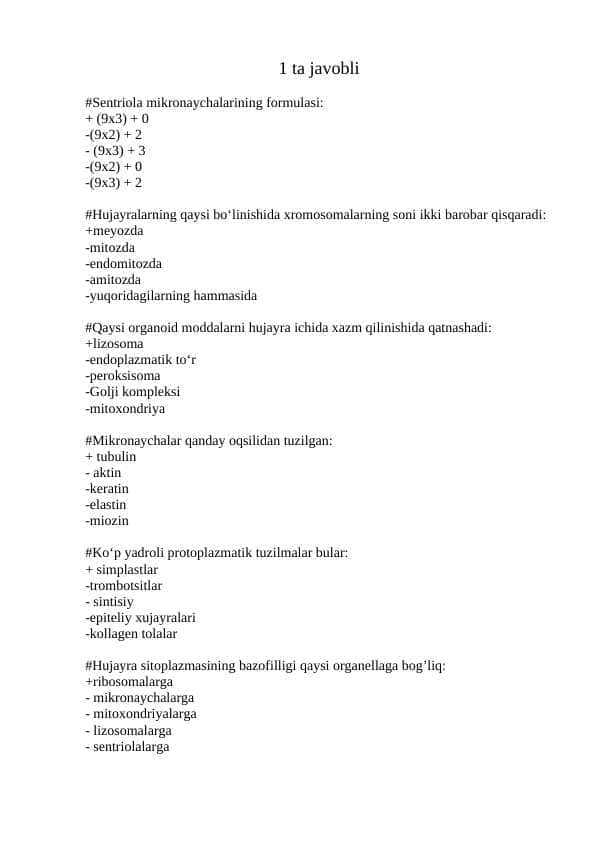 gistalogiya test javobli