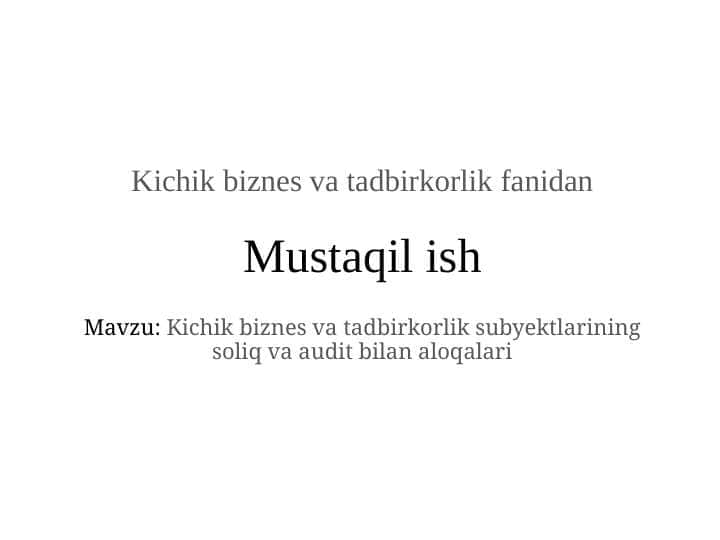 Kichik biznes va tadbirkorlik subyektlarining soliq va audit bilan aloqalari