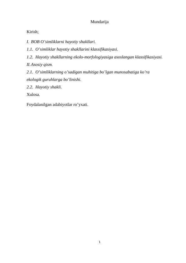 O’simliklarni hayotiy shakllari.