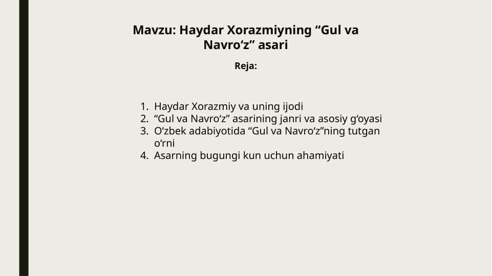 Haydar Xorazmiyning “Gul va Navro'z” asari
