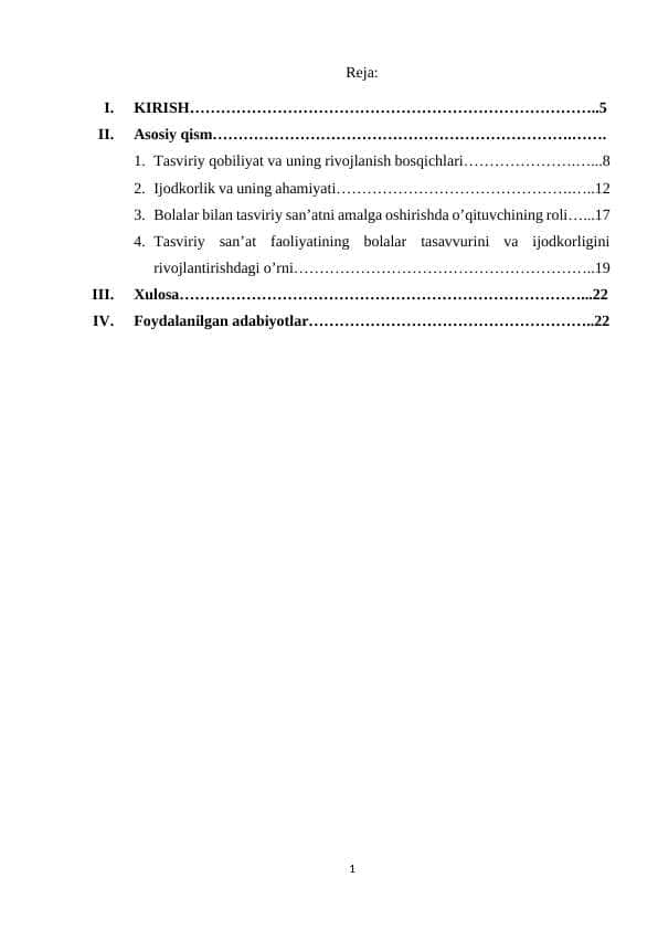 Maktabgacha yoshdagi bolalarni tasviriy qobiliyati va ijodkorligi