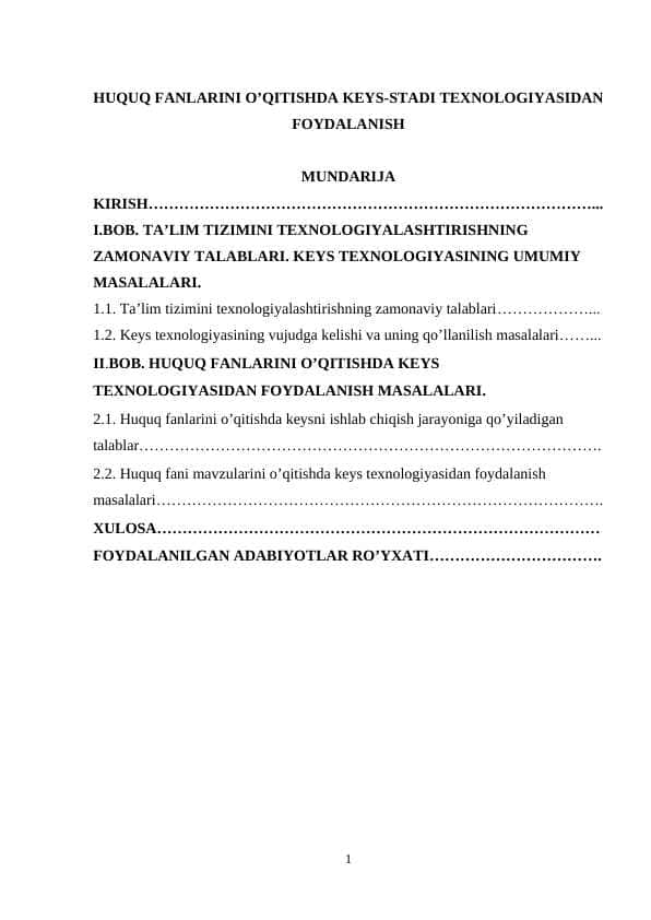 Huquq fanlarini o'qitishda keys-stadi texnologiyasidan foydalanish