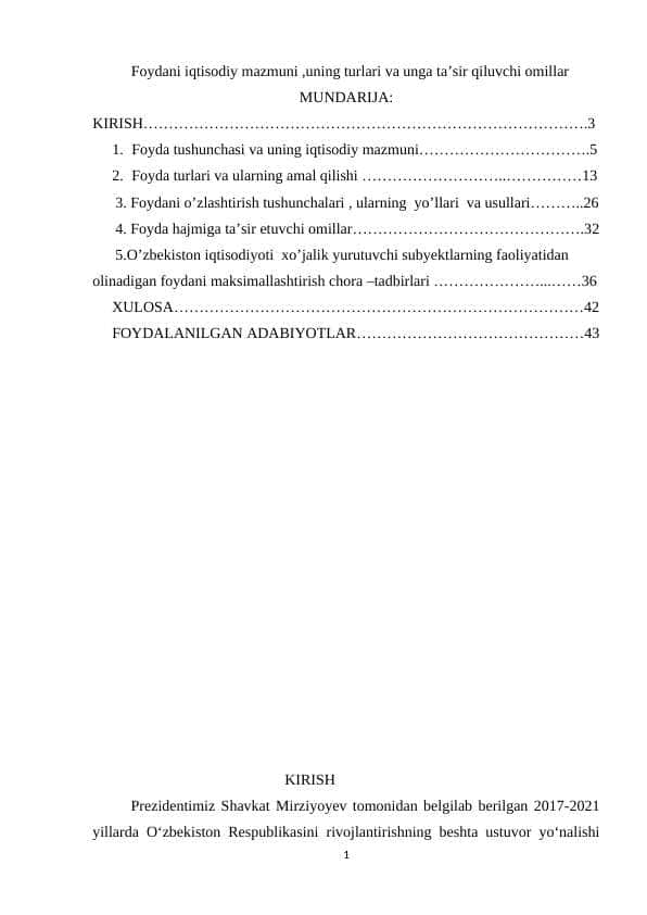 Foydani iqtisodiy mazmuni ,uning turlari va unga ta’sir qiluvchi omillar