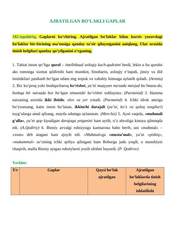 AJRATILGAN BO‘LAKLI GAPLAR