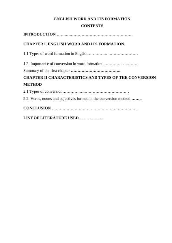 ENGLISH WORD AND ITS FORMATION