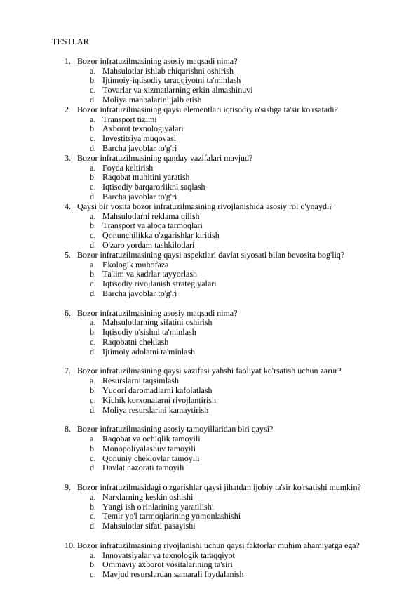 BOZOR INFRATUZILMASI 60 TEST