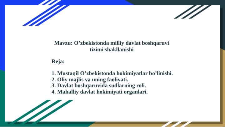 Davlat boshqaruv tizimining shakllanishi