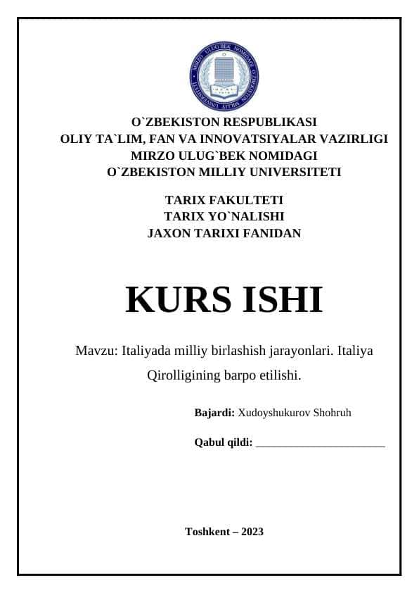 Italiyada milliy birlashish jarayonlari. Italiya Qirolligining barpo etilishi.