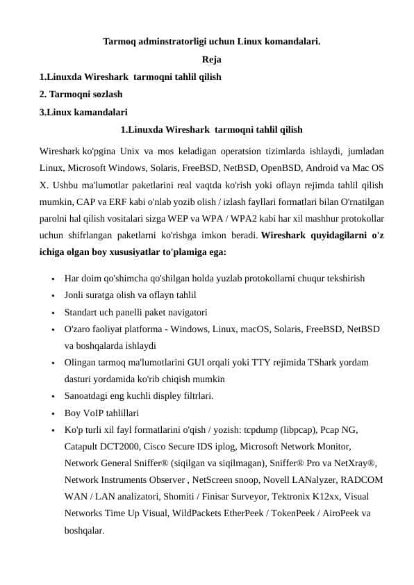 Tarmoq adminstratorligi uchun Linux