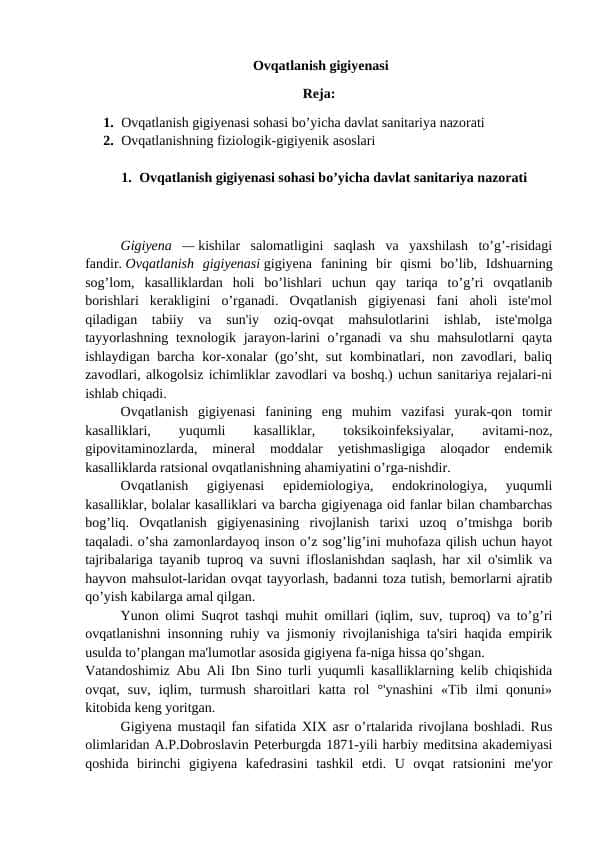 Ovqatlanish gigiyenasi