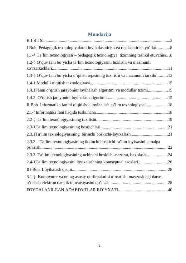 Informatika o’qitishda loyihalash ta’lim texnologiyalari
