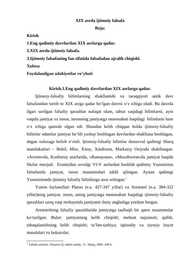 XIX asrda ijtimoiy falsafa