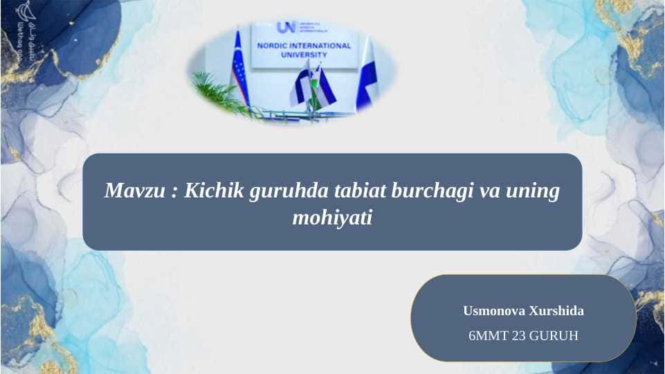 Kichik guruhda tabiat burchagi va uning mohiyati