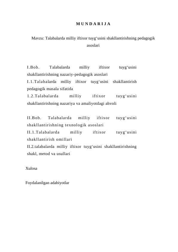 Talabalarda milliy iftixor tuyg‘usini shakllantirishning pedagogik asoslari
