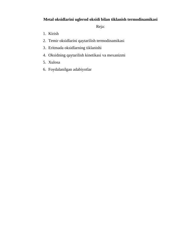Metal oksidlarini uglerod oksidi bilan tiklanish termodinamikasi M.docx