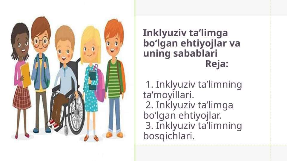Inklyuziv ta’limga bo‘lgan ehtiyojlar va uning sabablari