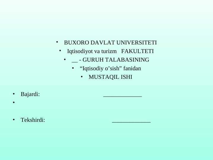 Iqtisodiy oʻsish koʻrsatkichlari va ularni hisoblash