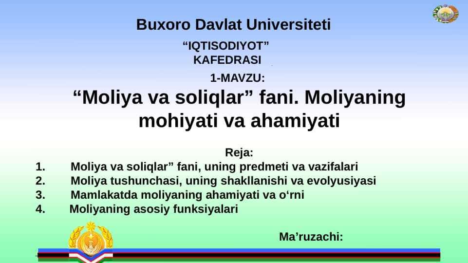 Moliyaning mohiyati va ahamiyati