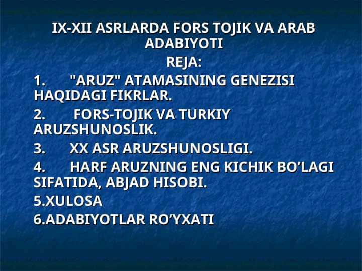 IX-XII ASRLARDA FORS TOJIK VA ARAB ADABIYOTI