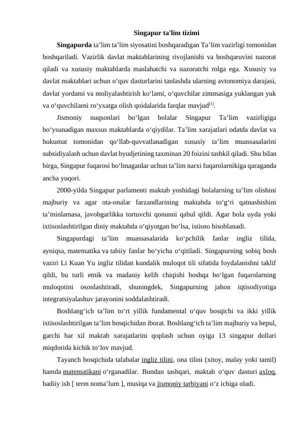 Singapur ta'lim tizimi