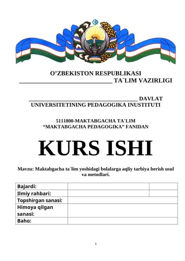 Maktabgacha ta`lim yoshidagi bolalarga aqliy tarbiya berish usul va metodlari
