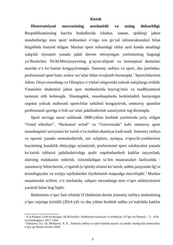 BADMINTON SPORT O‘YNINING SHAKLLANISHI VA RIVOJLANISHINING NAZARIY ASOSLARI