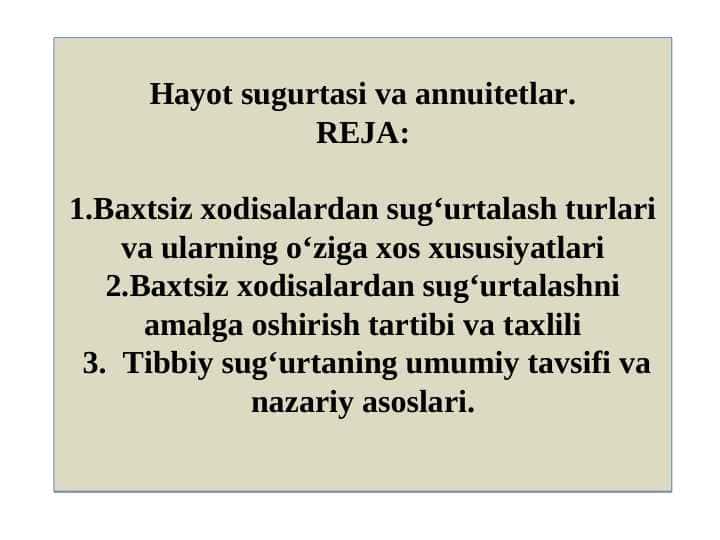 Hayot sugurtasi va annuitetlar