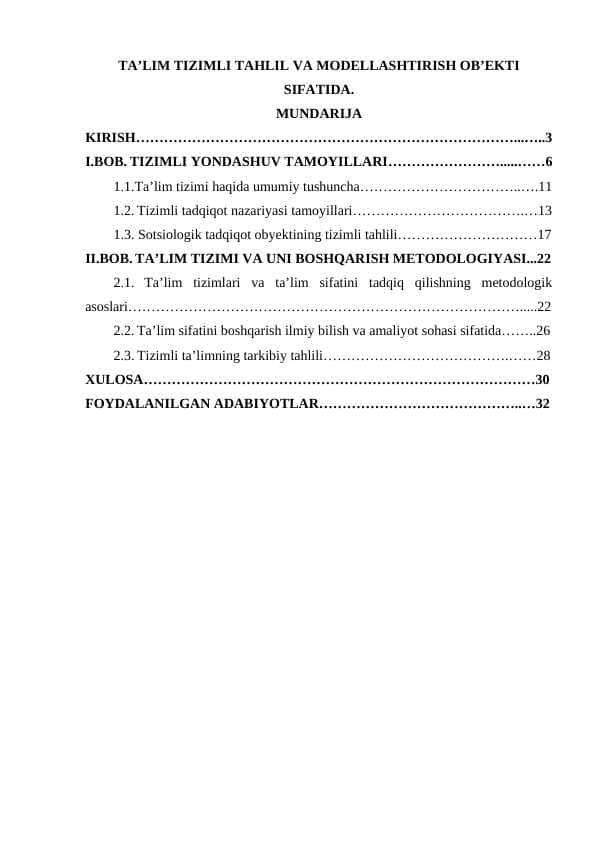 TA’LIM TIZIMLI TAHLIL VA MODELLASHTIRISH OB’EKTI SIFATIDA