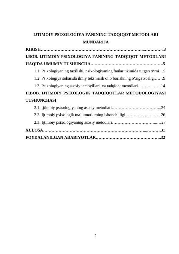 IJTIMOIY PSIXOLOGIYA FANINING TADQIQOT METODLARI