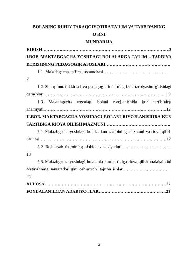 BOLANING RUHIY TARAQGIYOTIDA TA'LIM VA TARBIYANING O'RNI