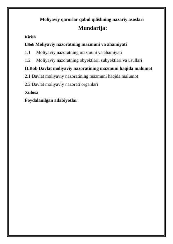 Moliyaviy qarorlar qabul qilishning nazariy asoslari