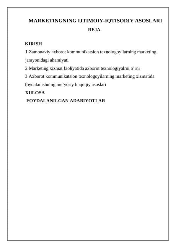 MARKETINGNING IJTIMOIY-IQTISODIY ASOSLARI