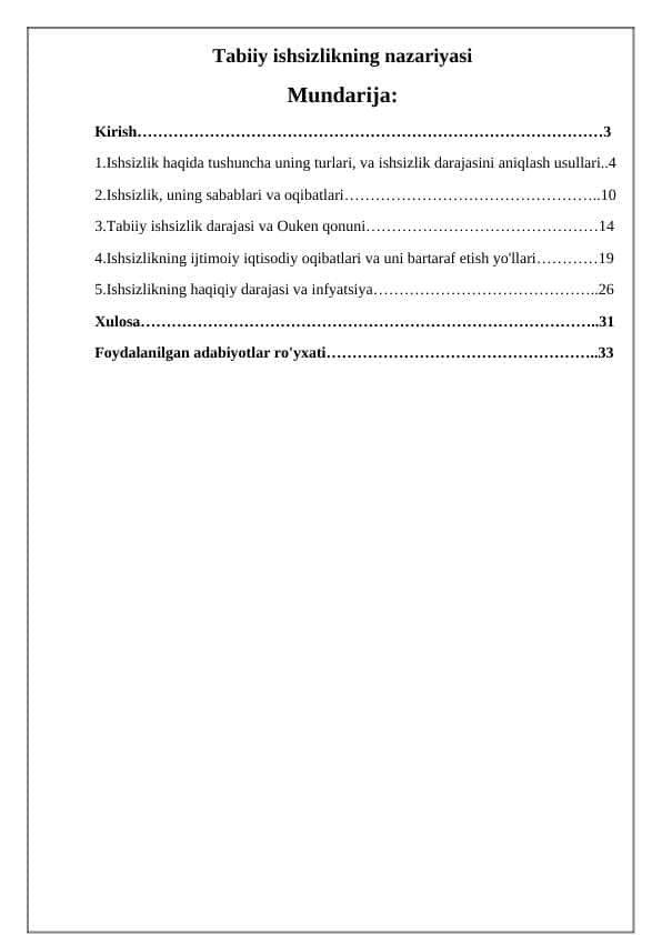Tabiiy ishsizlikning nazariyasi