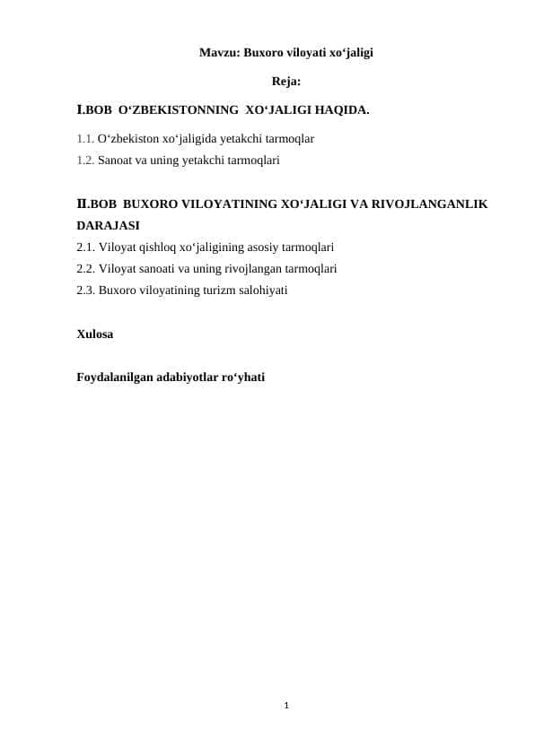 Buxoro viloyati xoʻjaligi