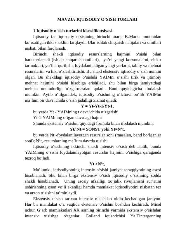 IQTISODIY O‘SISH TURLARI