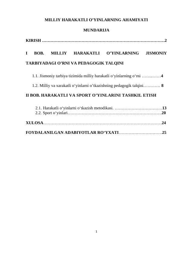 MILLIY HARAKATLI O’YINLARNING AHAMIYATI